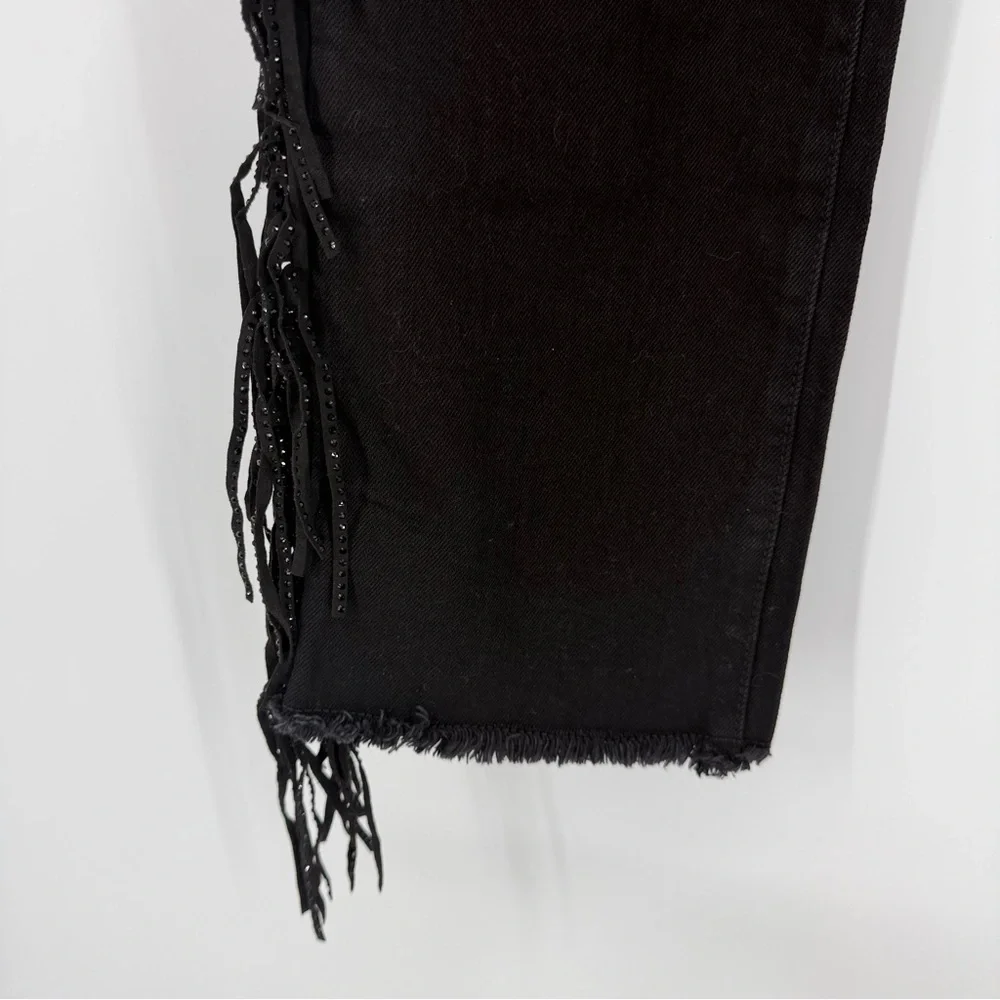 Juicy Couture Black Wash Sparkly Fringe Straight‎ Leg Jeans Size 28 Y2K